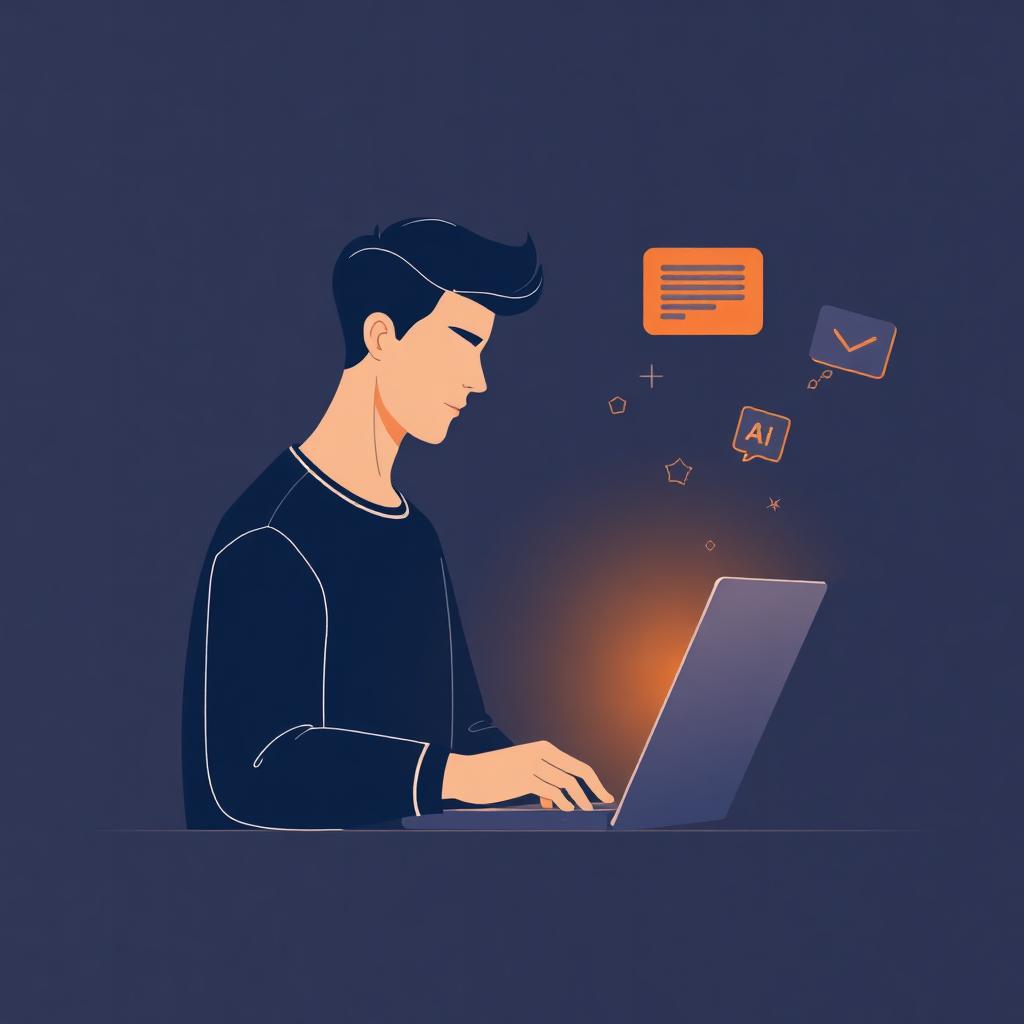 Illustration of Paul working on a laptop